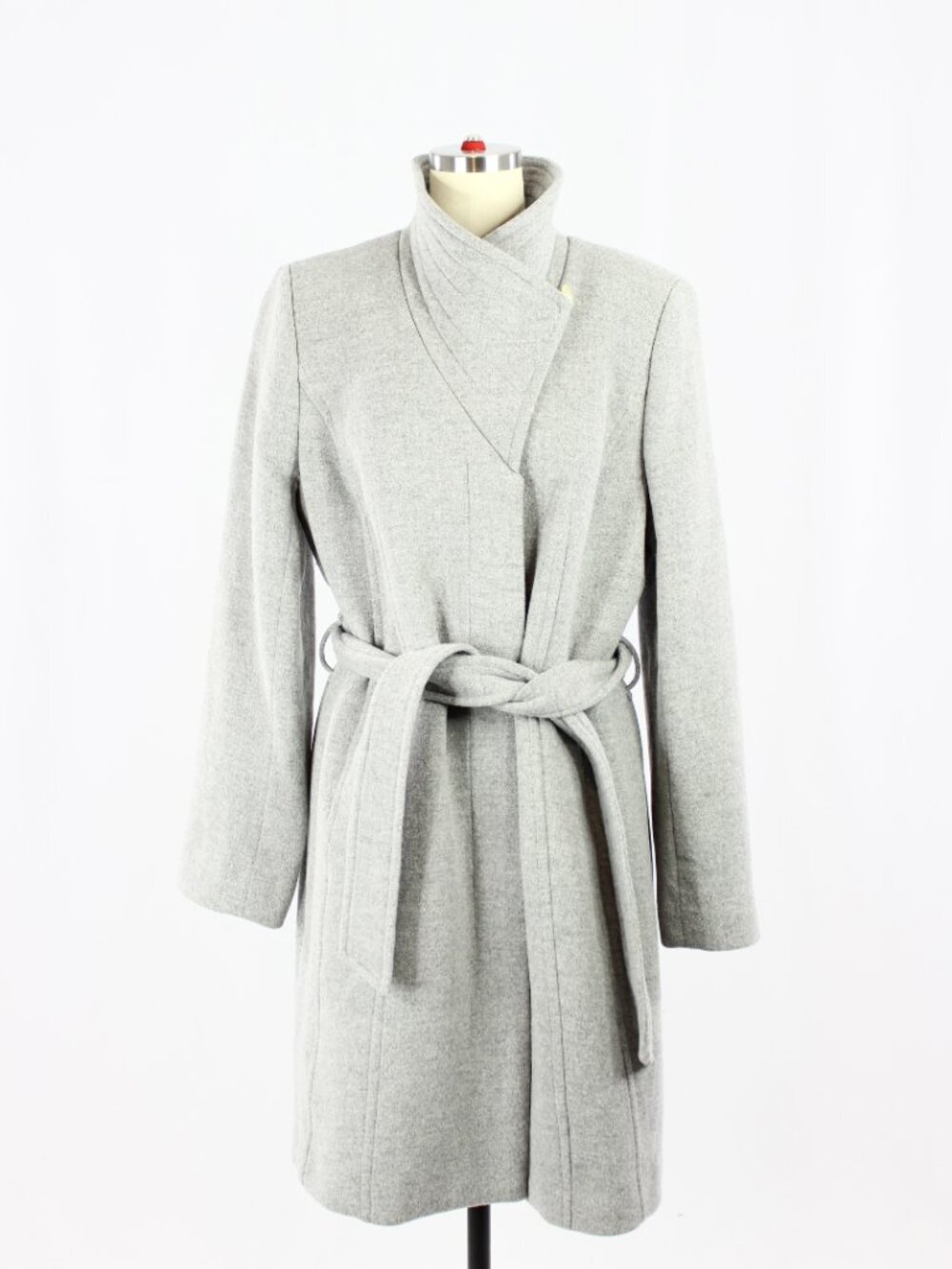 Aritzia BABATON Connor Heather Light Grey Virgin Wool Belted Wrap Coat, Size M - Picture 2 of 16